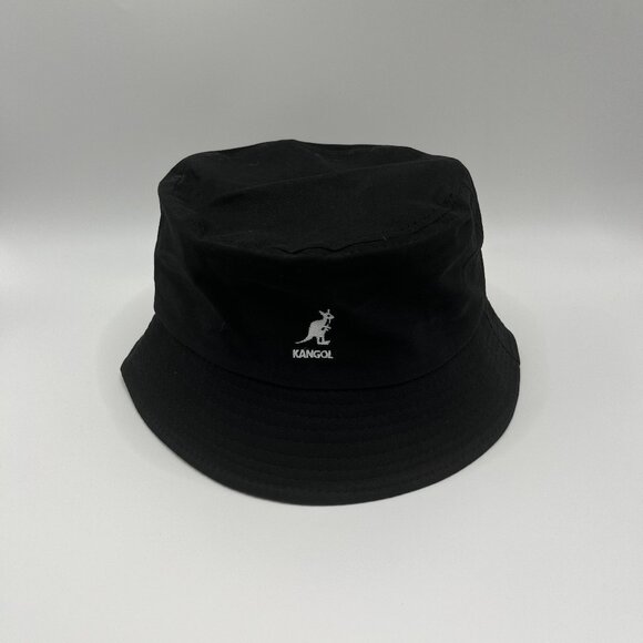 Kangol Washed Bucket Hat Cotton Flat-topped Black M - Picture 1 of 5